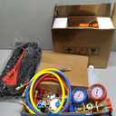 VTG VOGTEN 4.5 CFM AC Vacuum Pump and Gauge Set,for Mini Split/HVAC/Auto Systems,Manifold Gauge Kit Compatible with R134a R12 R22 R502,Includes 2 R134a Can Taps,R410a Adapters