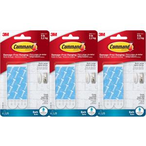 Command Water-Resistant Adhesive Refill Strips, Large (Pack of 12)  Damage-Free Hanging for Bathroom Hooks & Shower Caddies in Humid Areas, No Tools Needed, Holds 5 lb