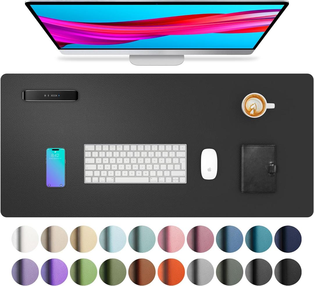 Aothia Leather Desk Pad Protector,Mouse Pad,Office Desk Mat, Non-Slip PU Leather Desk Blotter,Laptop Desk Pad,Waterproof Desk Writing Pad for Office and Home (Black,31.5" x 15.7") (31.5" x 15.7", Black)