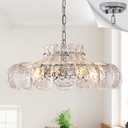 Modern Chrome Glass Chandelier 8-Light 21.6" Water Ripple Glass Pendant Chandelier Luxury Hanging Light Fixture for Living Dining Room,Kitchen,Foyer,Entryway,Bedroom,E12 Base