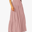 Women’s Boho Elastic High Waist Pleated A-Line Flowy Swing Asymmetric Tiered Maxi Long Skirt Dress with Pockets Size L