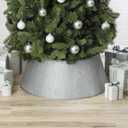 New Traditions Christmas Tree Collar  Silver Fabric with Ribbing  26" Diameter Fabric Stand Band for Artificial & Natural Trees  Tree Skirt Alternative, Collapsible