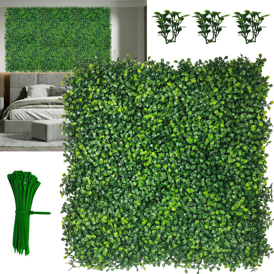 Artificial Grass Wall Panel,10"x 10"(8P) 4-Layer Leaf UV-Anti Greenery Faux Boxwood for Indoor,Outdoor Patio Balcony Privacy & Ivy Fence Covering Privacy, Garden, Backyard Wall Backdrop Decor