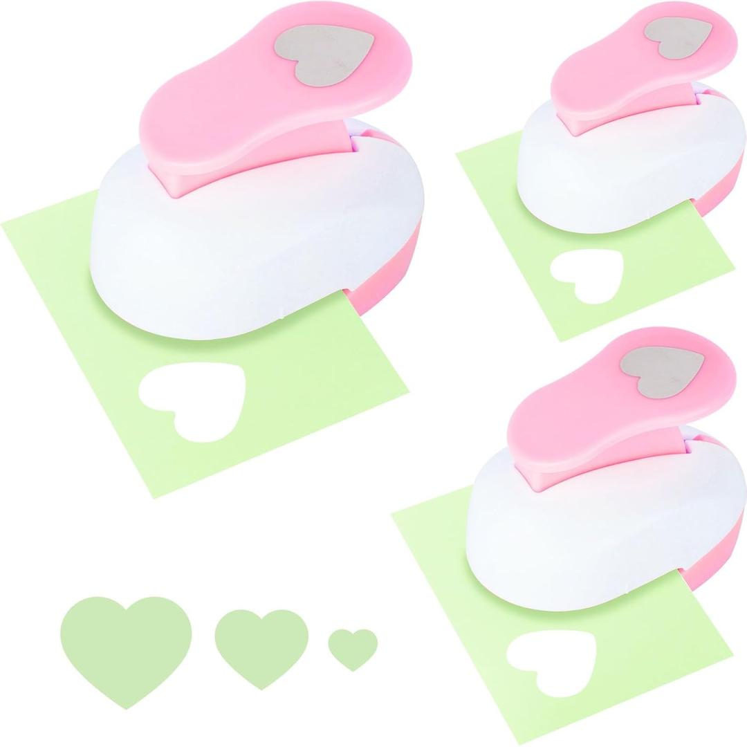 LOVEINUSA Pink Heart Shape Hole Punch 3PCS Set, High Precision Design for Romantic Heart Patterns for Wedding, Greeting Cards, Scrapbooking DIY Albums, Handmade Scrapbook Papers Puncher