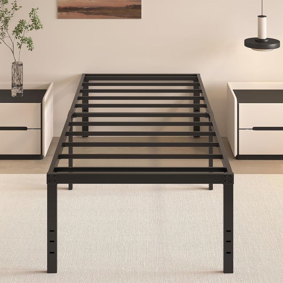 HOBINCHE 20 Inch Twin XL Size Bed Frame, No Box Spring Needed, Heavy Duty Black Metal Platform Mattress Foundation with Steel Slats, Non-Slip Noise Free Easy Assembly, Large Storage