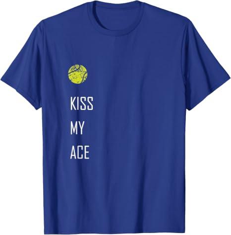Tennis Ball Kiss My Ace Funny Cute Sports Gift T-Shirt (Blue, XL)