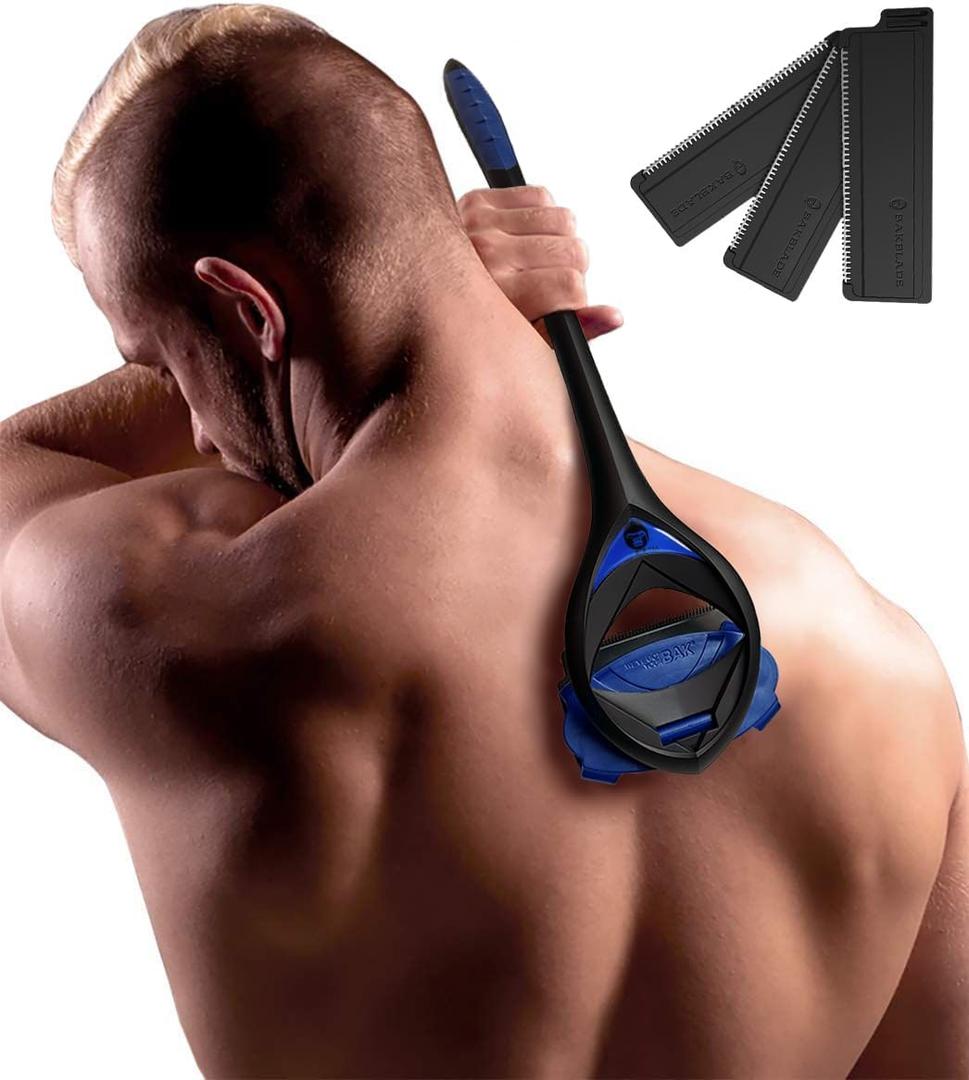 BakBlade 3.0 Stealth - Back Shaver for Men, Extra Long 23" Ergonomic Handle for a Close, Pain-Free Shave, The Ultimate Back Hair Trimmer for Men, +3 Extra Back Blade Refills