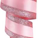 HUIHUANG Pink Wired Satin Ribbon with Glitter Stripe Edges 2.5 inch, Pink Christmas Ribbon for Tree, Bows Making, Wreath Supplies, Gift Wrapping Garland, Home Decor, Crafts -10 Yards