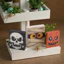 4 x Halloween Decorations Indoor - 3 PCS Wooden Ghost Halloween Signs Blocks for Table, Office, Tiered Tray, Fireplace Mantle