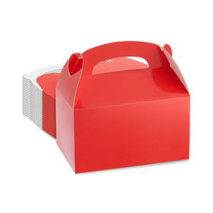 Juvale 24-Pack Red Gift Boxes - 6.2 x 3.5 x 3.6 In Gable Paper Carriers - Sturdy 300 GSM Paper with Handles - Ideal Party Favors & Treat Boxes for Birthdays, Weddings, Showers