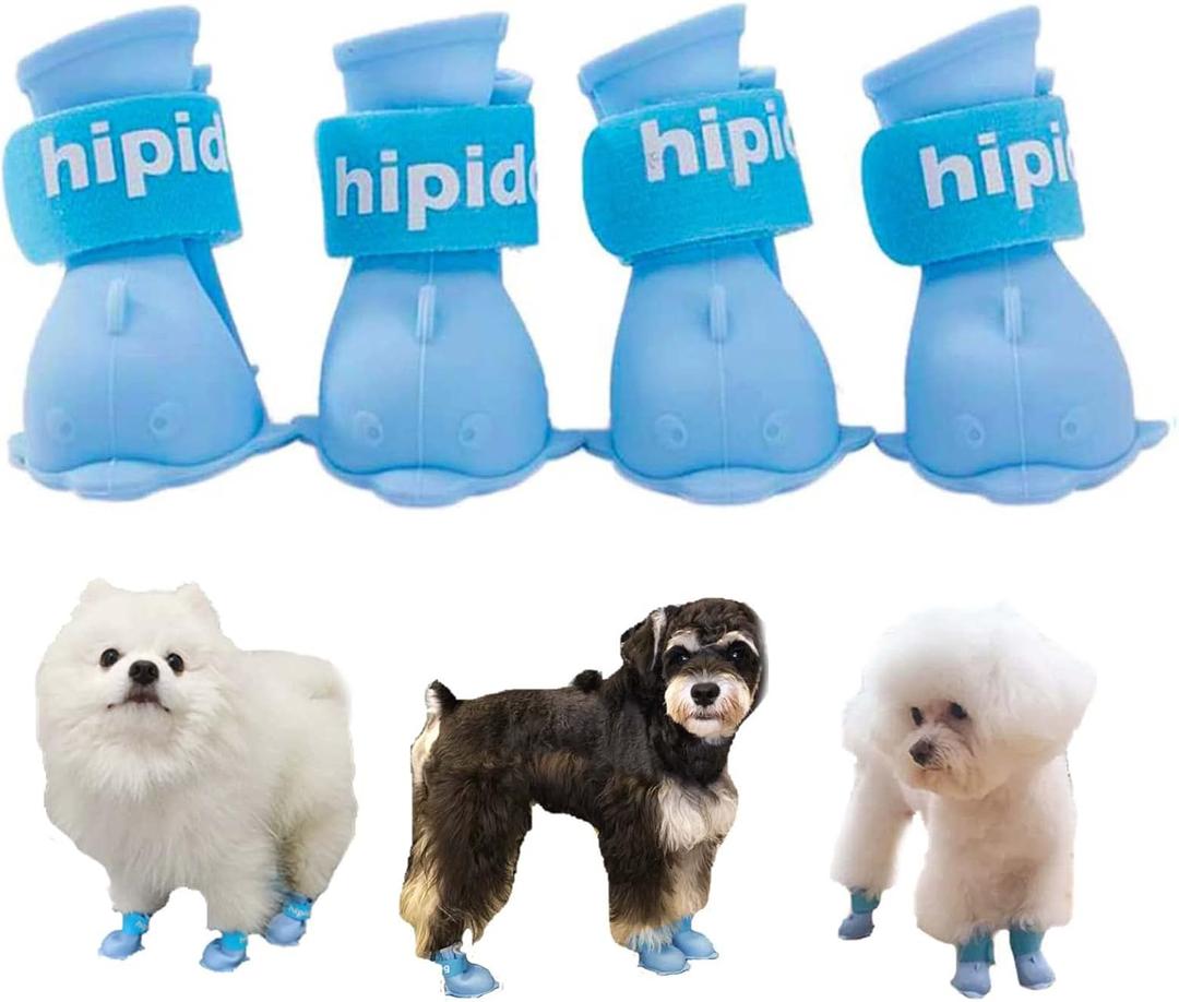 4Pcs Waterproof Dog Boots Dog Shoes Booties for Snow and Rain Teddy Pomeranian Bichon Small Dogs (Blue, Medium)