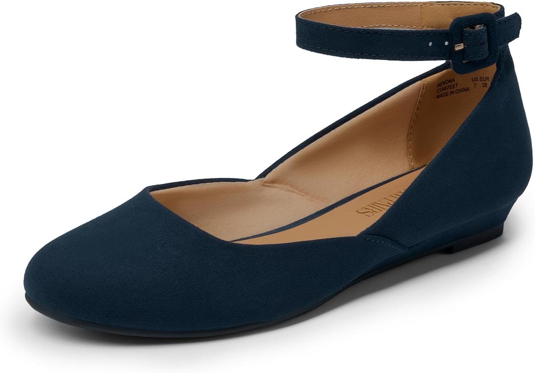 DREAM PAIRS Women's Dress Flats Ballet Low Wedge Round Toe Ankle Strap Comfortable Casual Flats Shoes (7.5)