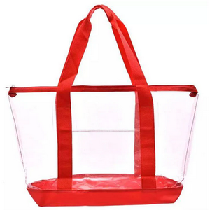 BALEINE Extra Large Storage Tote with Zippers & Carrying Handles, Heavy-Duty Oxford Plastic Moving Bags for Laundry, Space Saving, Storage, Color Clear and Red