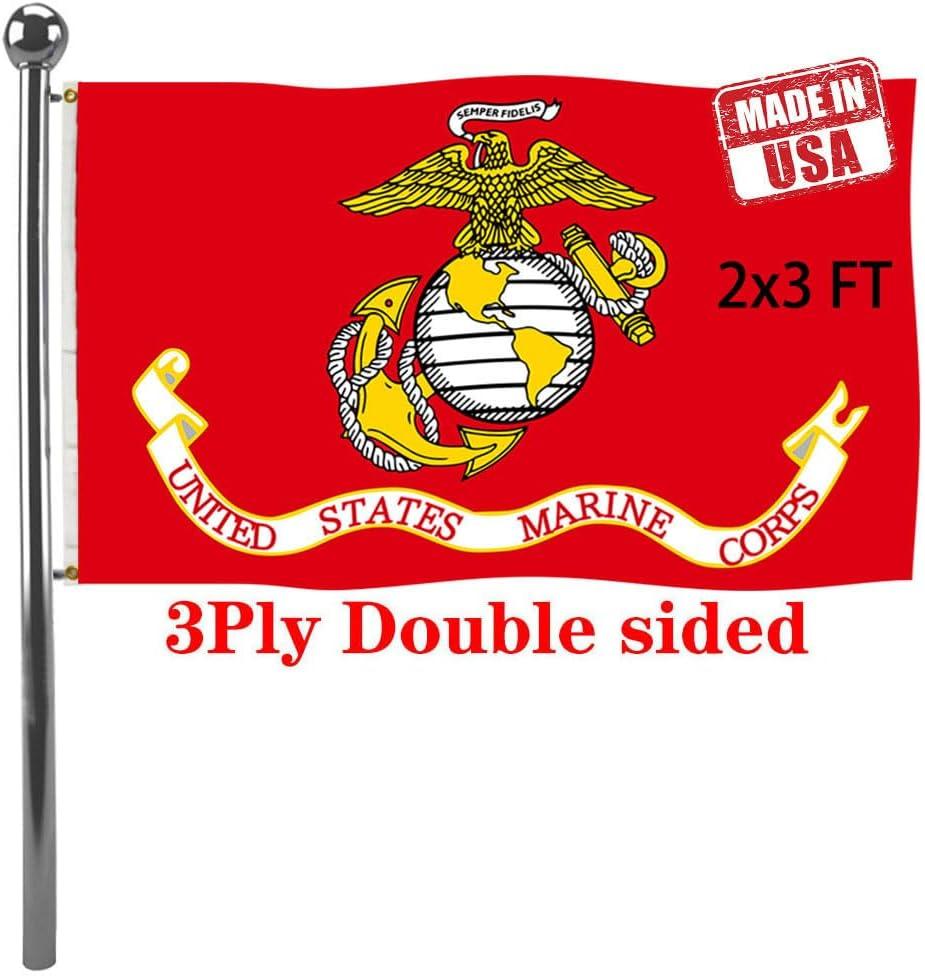 Jayus Double Sided US Marine Corps Military Flags 2x3 FT Outdoor - Vivid Colors 220D Marine Corps Flag Banner with 2 Grommets (Polyester)