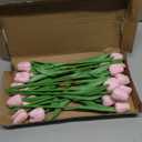 Pink Faux Tulips Real Touch (20 Pcs) - 13.5 Inch Premium PU Artificial Flowers for Valentine's Day, Spring & Easter Home Decor, Wedding Bouquet