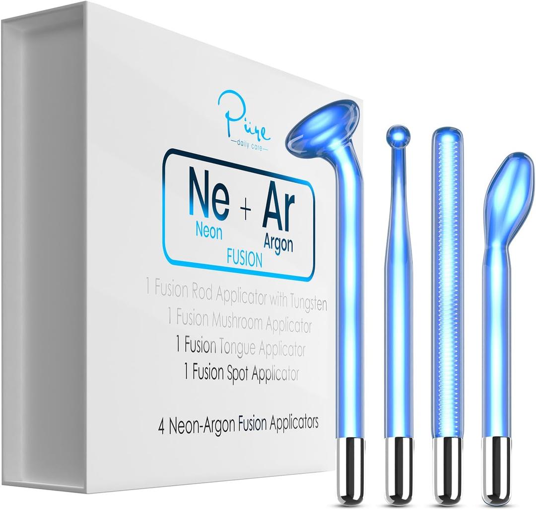 4-Piece Fusion Wand Acessory Set for Nuderma Wands - NuDerma NOT Included - Neon & Argon Fusion Glass applicators for Nuderma  High Frequency Upgraded Fusion Wand Set Compatible with Nuderma Systems