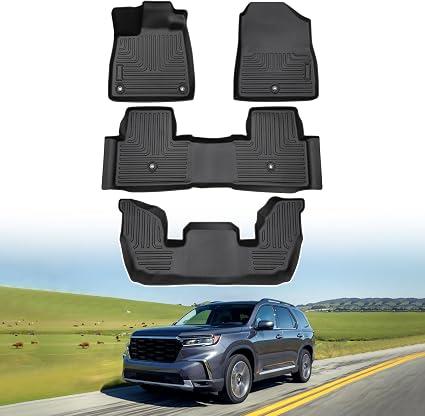 Powerty Floor Mats for 2023 2024 2025 2026 Honda Pilot All Weather 3D TPE Anti-Slip Car Liners for 1st & 2nd & 3rd Row Accessories