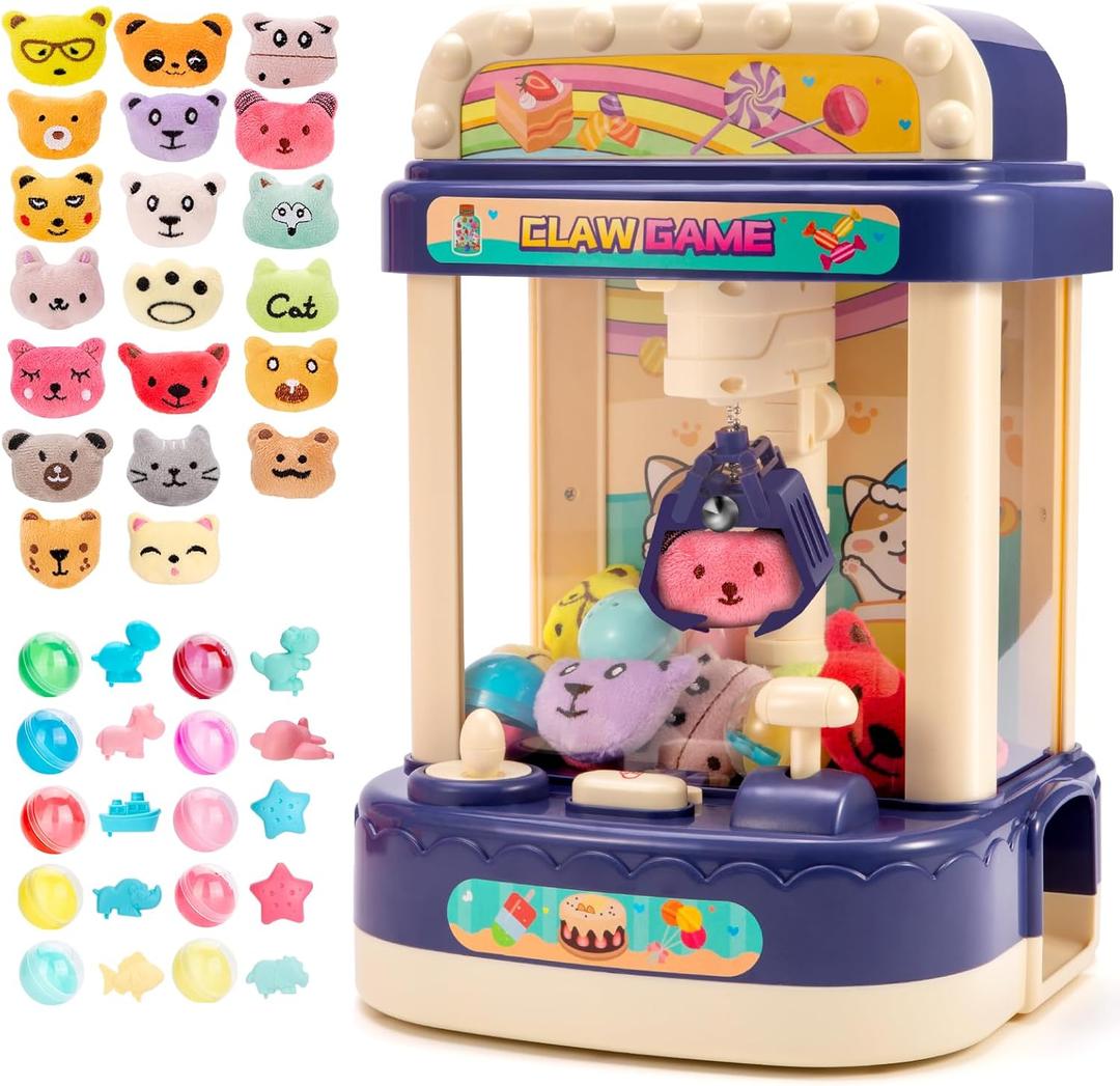 LOYO Claw Machine for Kids, Mini Vending Machine with 30Pcs Toys, Candy Dispenser Arcade Game for Kids 6 7 8 9 10 Birthday Gifts (Blue)