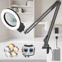 KIRKAS 10X Magnifying Glass with Light, Long Swing Arm, Any Color Modes & Stepless Dimming LED Magnifying Lamp with Clamp, Memory Function Lighted Magnifier for Crafts, Reading, Hobby, Close Work (Black)
