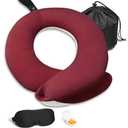 BUYUE Travel Neck Pillows for Airplanes, Memory Foam 360° Head Support Sleep for Long Flight, Skin-Friendly & Breathable, Kit with Eye Mask, Earplugs and Storage Bag (Adult, Red, 90+ lbs)