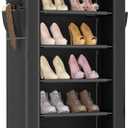 LANTEFUL Narrow Shoe Rack with Cover 10 Tier Tall Shoe Rack Organizer Large Capacity Shoe Shelf Storage 18-22 Pairs Space Saving Free Standing Shoe Storage Organizer for Closet, Entryway, Dorm, Black