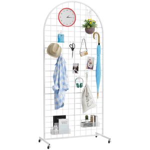Asee'm Grid Wall Panels Display Stand 2.6' x 5.8' FT White Movable Wire Grid Wall Display Rack Heavy Floorstanding Detachable Girdwall Panel with T-Base for Craft Show Rack, Retail Displays 1PC