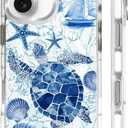 for iPhone 17 Case [Compatible with Magsafe],Girls Women Clear Magnetic Case Silicone Shockproof Protective Cover with Pattern Blue Sailing Sea Turtle