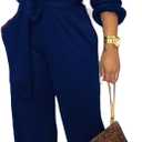 SxClub Jumpsuits for Women Formal Sexy Elegant Long Straight Pants Busineess Party Jumpsuit with Belt Pockets (L)