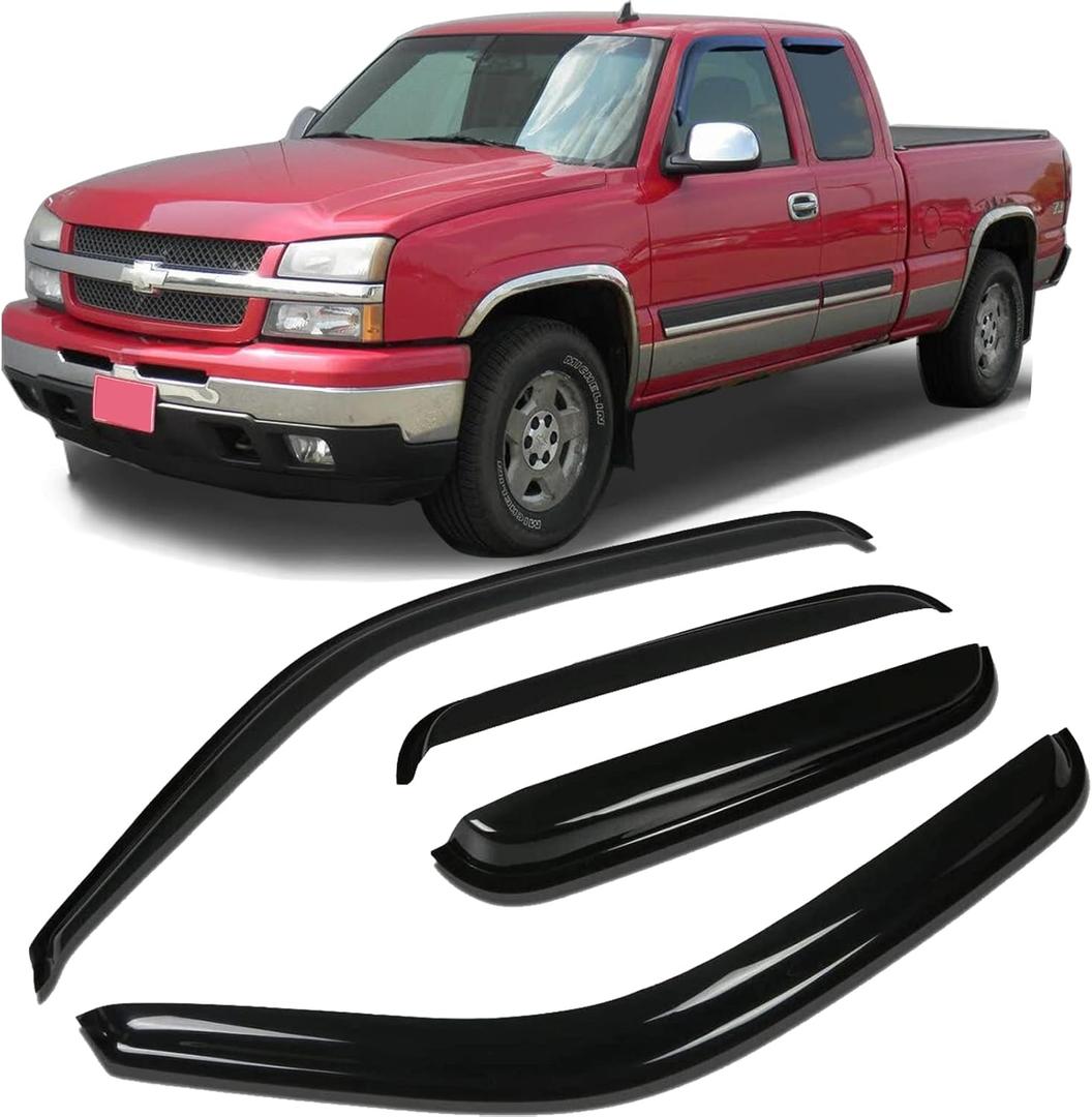 Window Visors Rain Guards Side Wind Deflectors for 1999-2006 Silverado & Sierra 1500/2500/3500/2500 HD Extended Cab, 07 Classic Body Vent Guard Shade Sun 94044 4-Pieces Set