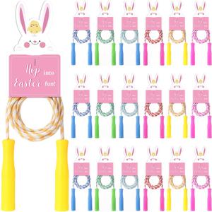 24 Set Easter Basket Stuffers, Jump Ropes with Bunny Gift Cards, Easter Party Favors Colorful Durable Nylon Skipping Ropes for Party Gifts Egg Hunt Game Rewards Spring Outdoor Play