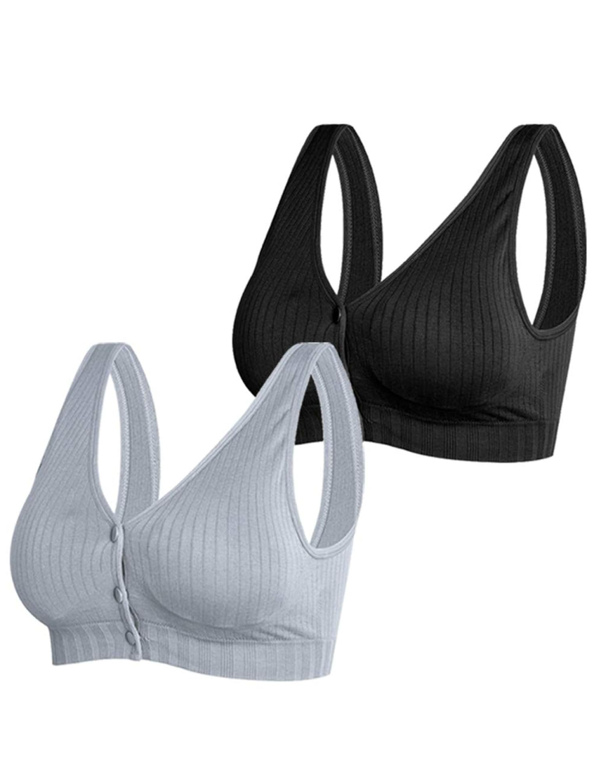 Pack Women's Front Button Closure Nylon Maternity Bra,Seamless Wire Free Post-Surgery Light Support Easy-to-wear Bra, M