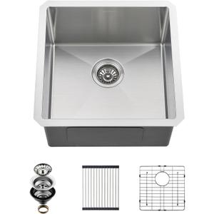 Undermount Kitchen Sink, 18 x 18 x 10 Inch Single Bowl Bar Sink 16 Gauge T-304 Stainless Steel Kitchen Sinks with Accessories