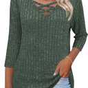 Heymiss Womens Sweaters 3/4 Sleeve V Neck Shirts Dressy Casual Blouses Loose Fit Tunic Tops Criss Cross (L)