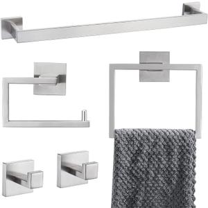 YACVCL 5-Piece Bathroom Hardware Accessories Set 23.6 inch Towel Bar Towel Rack Sets Modern Towel Ring Kit Stainless Steel Wall Mounted (Brushed Nickel)