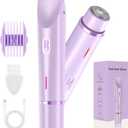 2 in 1 Bikini Trimmer for Women, Rechargeable Electric Razors for Women, Wet/Dry Use Lady Electric Shaver for Bikini Face Lip Underarm Legs Pubic Hair (Purple)