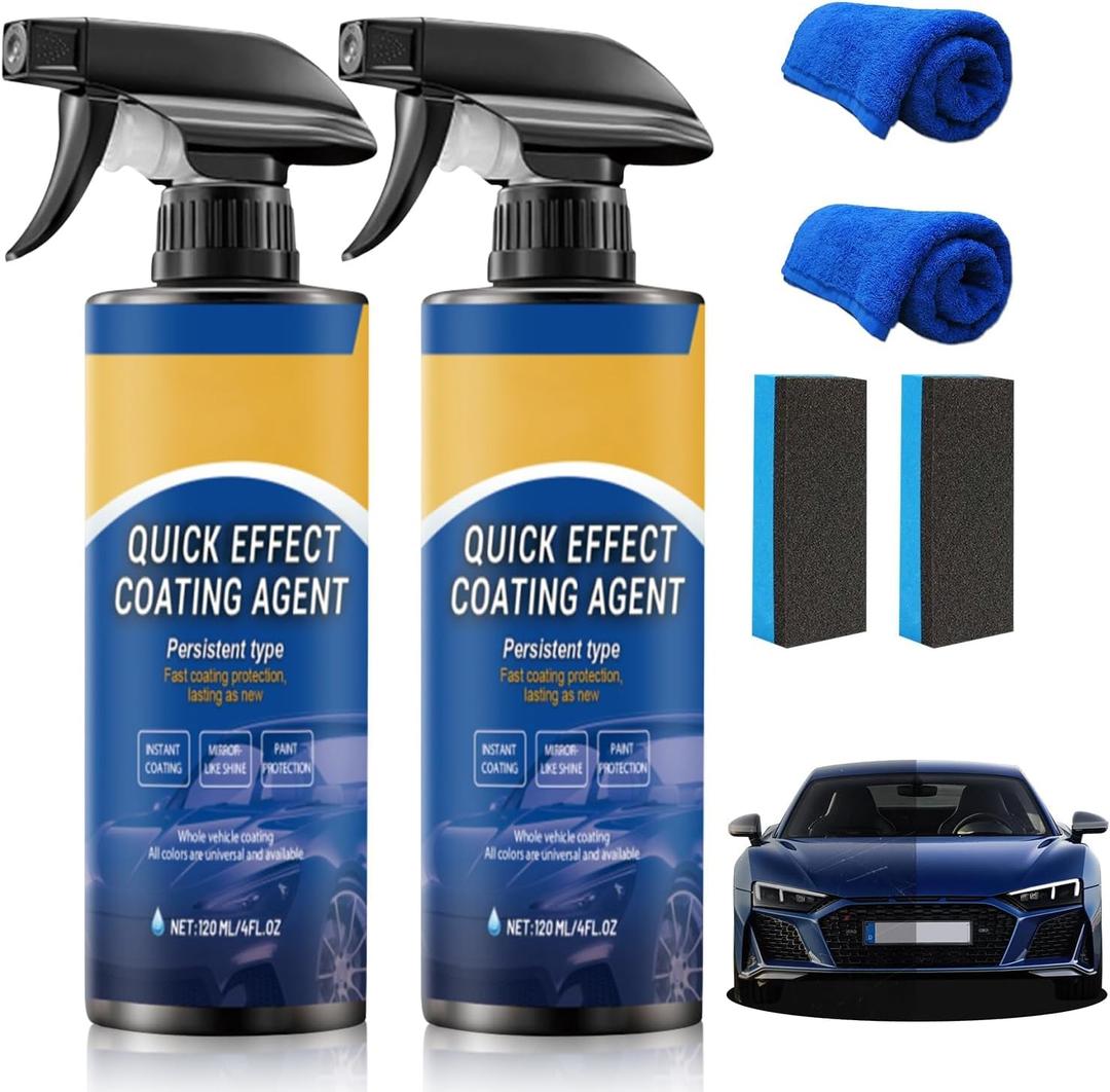 2PCS Car Coating Spray, Quick Effect Coating Agent, Quick-Advanced Car Acting Coating Agent Spray, Coat Car Wax,Car Scratch Wax Coating, Oil Film Emulsion Glass Cleaner