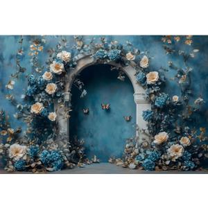 YongFoto Vintage Blue Wall Floral Archway Backdrop 10x8ft Flowers Butterfly Photography Background Birthday Bridal Baby Shower Wedding Party Banner Decor Portraits Photoshoot Wallpaper Photo Booth (10ftx8ft)
