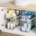 Delamu 2-Tier Multi-Purpose Bathroom Under Sink Organizers and Storage, Stackable Kitchen Pantry Organization, Pull Out Medicine Cabinet Organizer with Movable Dividers, Blue, 2 Pack