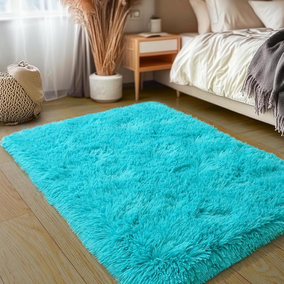 Rezutan Super Soft Rug for Bedroom,Modern Shaggy Rug Fuzzy Non-Slip Kids Nursery, Living Room, Bedroom Decor-Teal Blue 2x3 Feet