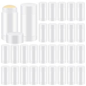 Teenyyou 30 Pcs Empty Deodorant Containers Twist up Filling Stick Plastic Deodorant Container Refillable Bottles Bottomfill Round Lip Balm Tubes for Homemade DIY Lipstick Crayon(30 ml,White)