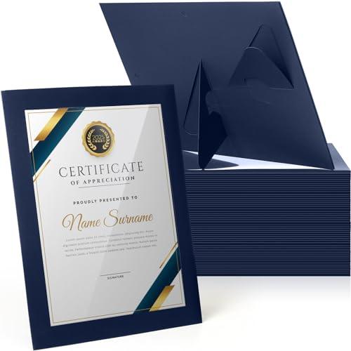 Tatuo 8.5 x 11 Paper Picture Frames Document Horizontal Paper Award Certificate Holders Display Gallery Wall Frame Art with Easel Photo Certificates Degree Diplomas(Navy Blue,50 Pcs)