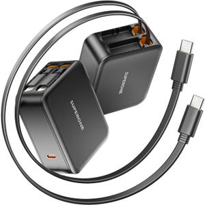 SUPERONE 62W Retractable Wall Charger with Dual Cables, 3-Port USB C Charger Block, 35W Phone Chargers Fast Charging for iPhone 17/16/15 Series, Pad, Tablet, LG, Samsung and More