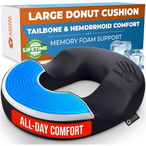 5 STARS UNITED Donut Pillow Hemorrhoid Tailbone Cushion  Large Chair Pad for Pain Relief  Coccyx, Prostate, Sciatica, Pelvic Floor, Pressure Sores, Pregnancy, Postpartum Recovery, Arctic Black