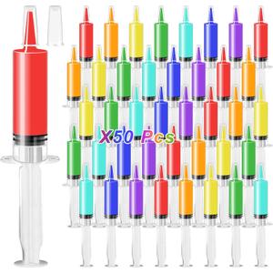 50 Pcs Halloween Syringe Shot Party Favors - 20ml Reusable Plastic Drink Syringes with Tip Caps for Jelly Shots, Trick-or-Treat Goodie Bag Fillers, Bachelorette and Nurses Graduation Supplies
