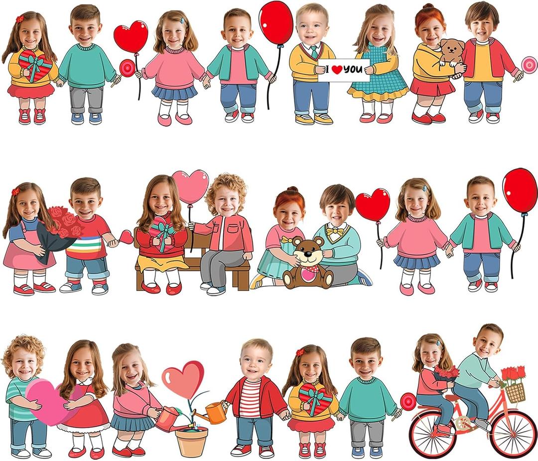 3 x 60pcs Valentine's Day Theme DIY Cutouts Couple Bulletin Board Decoration Set Couple Paper Cut-Outs Classroom Decor for Valentines Classroom DIY Photo Craft Party School Wall Door Supplies