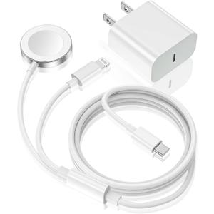 Apple Watch Charger,Upgraded 2-in-1 USB C Fast iPhone Watch [Apple MFi Certified] 6FT Magnetic Charging Cable with 15W Wall Charger Block for iWatch Series SE/8/7/6/5/4/3/2/1&iPhone 14 (White)
