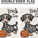 8 x Halloween Trick or Treat Garden Flag Ghost Dog 12x18 Inch Small Double Sided Burlap Welcome Yard Dachshund Skeleton Outside Decorations DF342