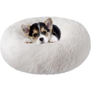 Nisrada Cat Beds for Indoor Cats,24 Inch Dog Bed for Small Melium Large Dogs, Washable-Round Pet Bed for Puppy and Kitten with Slip-Resistant Bottom (White)