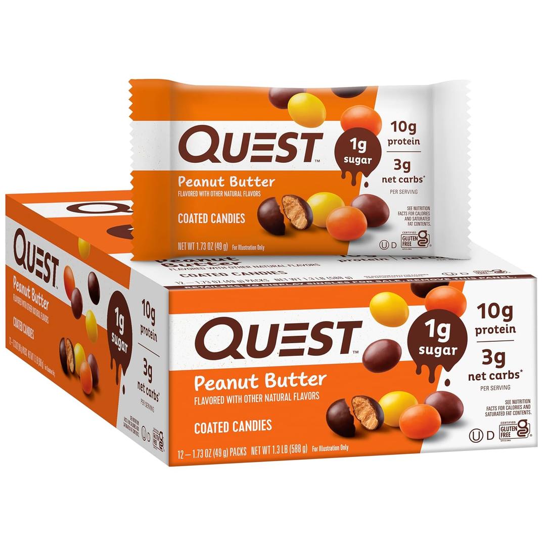 Quest Nutrition Coated Candies, Peanut Butter, 1g Sugar, 10g Protein, 4g Net Carbs, Gluten Free, Keto Friendly, 12 Count (Best Before 09/10/26)
