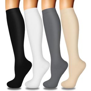 Iseasoo 4 Pairs Compression Socks for Women Circulation-Best Support for Nurses,Running,Athletic,Travel (Large-X-Large, 03-Black/White/Gray/Nude)